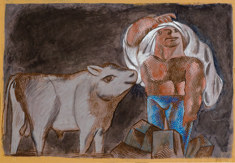 Ofek, Avraham - Worker and Ox | 1970 | 67x97 | An Israeli Collection